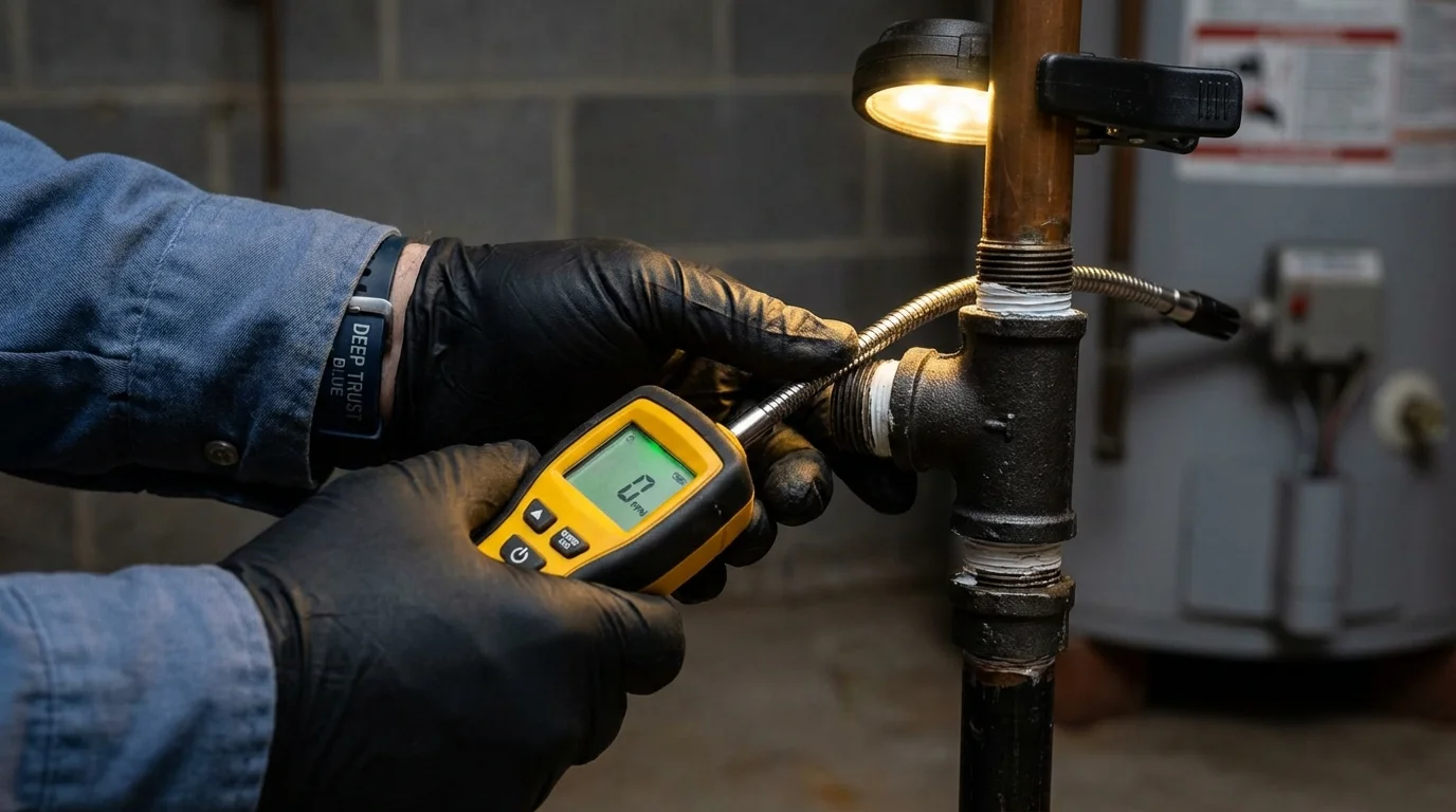 Gas leak detection with electronic sniffer by Johns Plumbing LLC in Hubbard